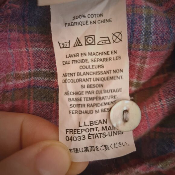 L.L.Bean Women Pink&Blue Plaid Flannel Shirt Collarless Neckline Preppy Western - Picture 7 of 14